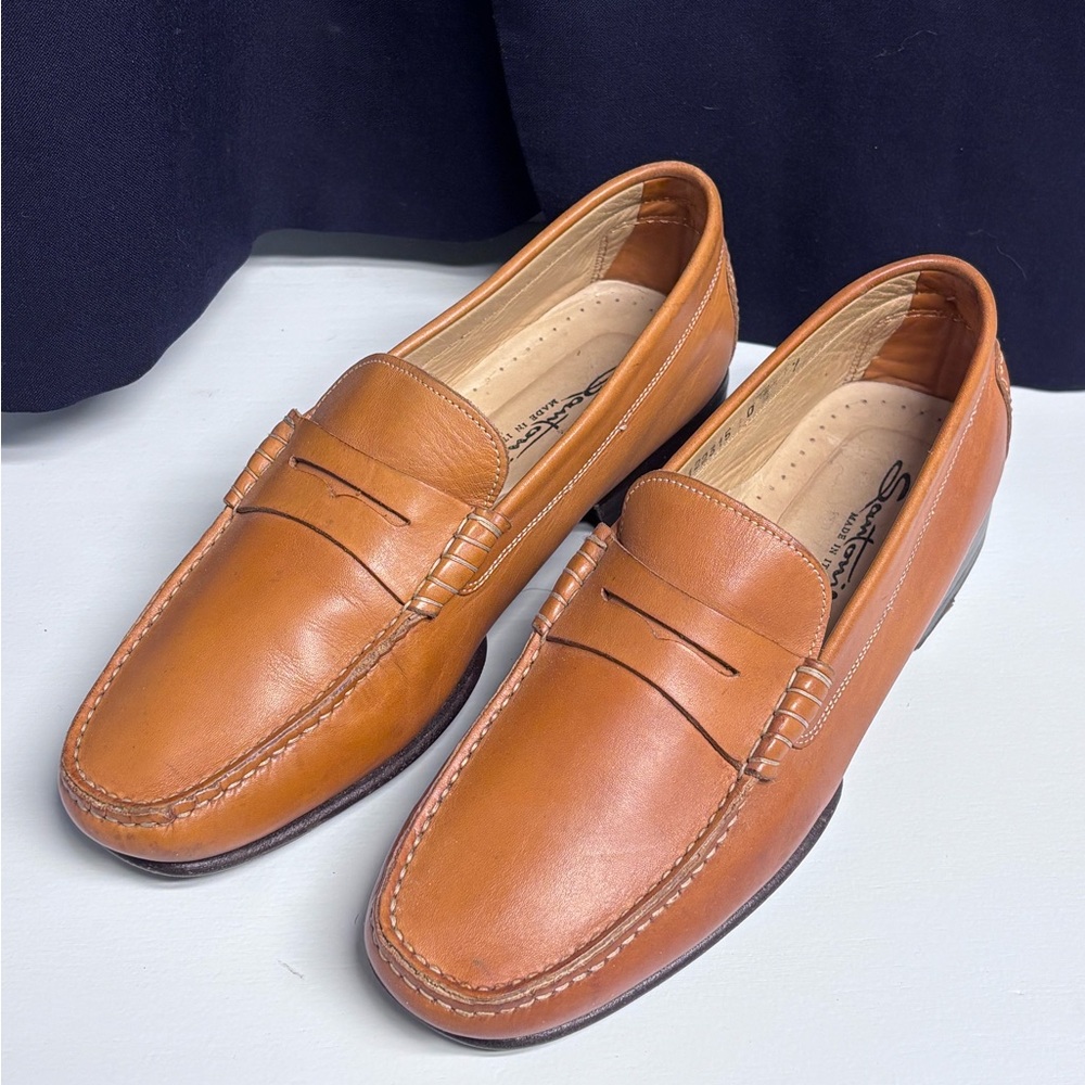 Santoni Tan Leather Penny Loafers size 7 men’s or women’s 8.5